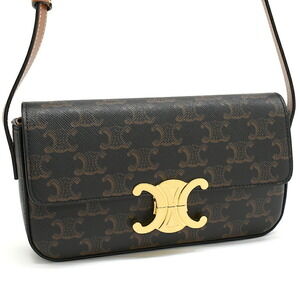 Celine Claude Triomphe Shoulder Bag Canvas Leather Black
